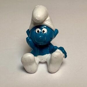 ✨ 3 for $45✨ Vintage Schleich Thinking Smurf Sitting Hong Kong 1980s PVC Figure